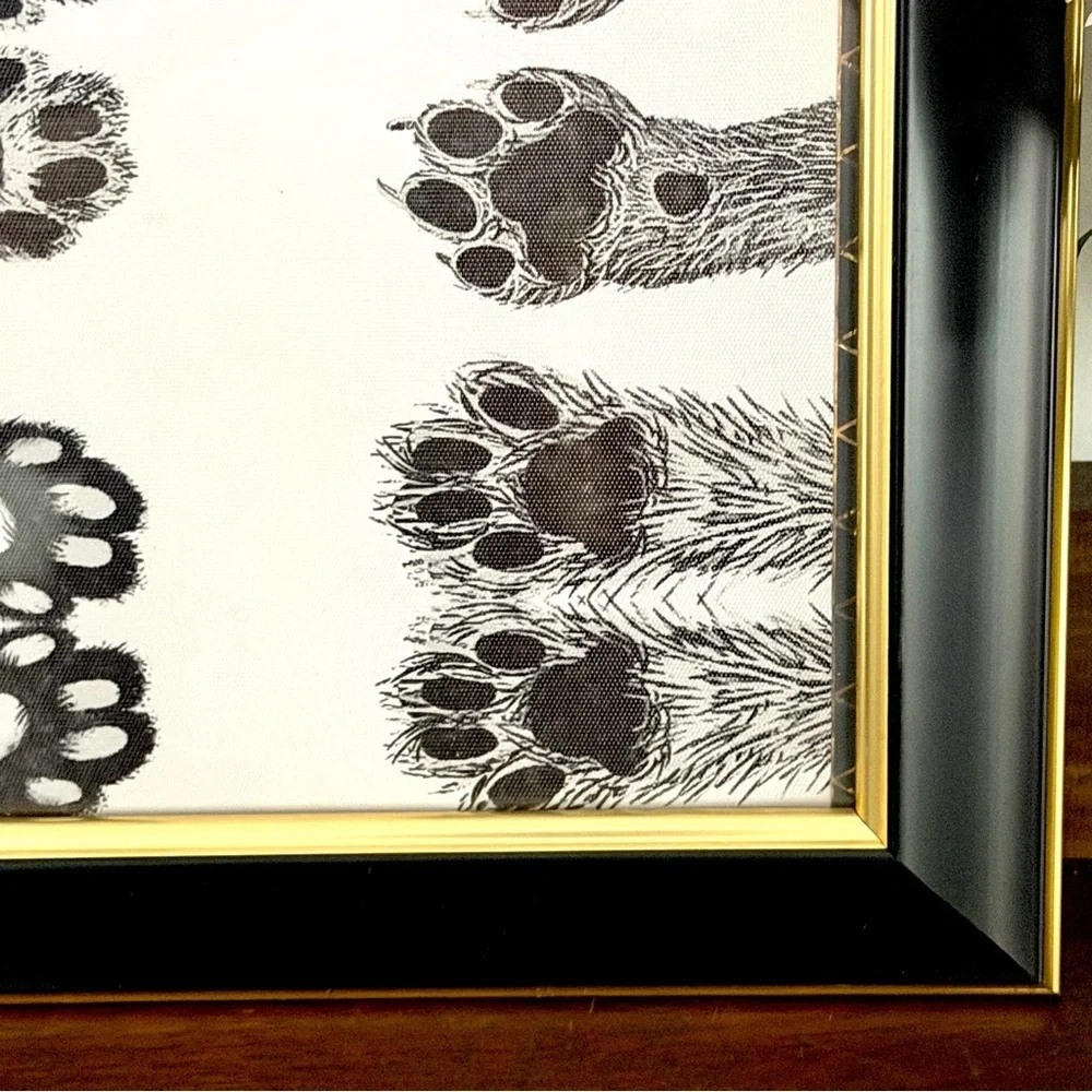 Cat Paws Kitty Feet Canvas Art Print Black & Gold Framed Wall Hanging Art Animal